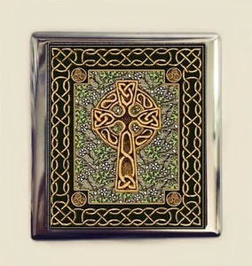 Celtic Cross Cigarette Case Business Card ID Holder Wallet Irish Ireland - Picture 1 of 4