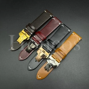 18 19 20 21 22 24 MM Genuine Leather Vintage Oil Watch Band Strap Deployment USA - Picture 1 of 35
