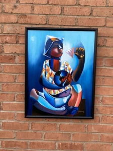 Impresionante PINTURA AL ÓLEO ESPAÑOLA - NIÑO AFRICANO SOSTENIENDO EL MUNDO (paraíso perdido) - Imagen 1 de 12