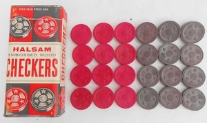 Vintage Halsam Embossed Wood Checkers Set No. 145S Original Tin Box - Picture 1 of 18