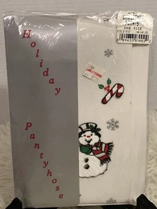 Vintage My Girls Snowman Tights Christmas Candy Canes Decorative Panty Hose - Picture 1 of 3