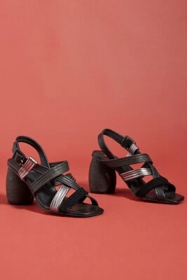 Sandalias Anthropologie Silent D Fate Tacones Negras Plateadas EU 36 US 5.5 Nuevas Foto 1 de 4