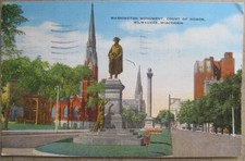 Vintage 1948 Postcard Washington Monument, Court of Honor, Milwaukee, Wisconsin