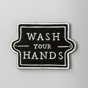 Hearth & Hand Magnolia Wash Your Hands Sign Plaque Metal Black White Wall Decor - Picture 1 of 3