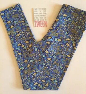 NUEVO CON ETIQUETAS Leggings LuLaRoe TWEEN Azul Amarillo y Blanco PAISLEY Follaje AZUL ACIANO Foto 1 de 2