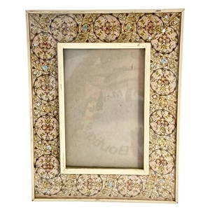 Marco de fotos vintage de tela con lentejuelas y cuentas de 4" X 6" vidrio Shabby Cottage Core - Imagen 1 de 11