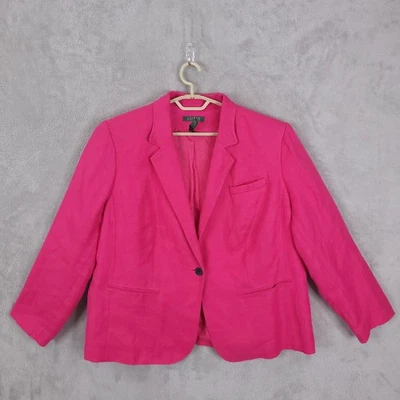 Blazer Lauren Ralph Lauren Feminino Plus 18W Linho Sarja Jaqueta Carreira Escritório Rosa - Imagem 1 de 4