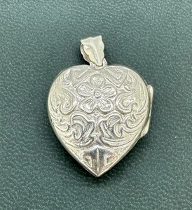 Vintage Sterling Silver 925 Floral Flower Heart Locket Pendant - Picture 1 of 5