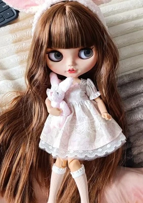 Neo Blythe Doll Pouting Mouth Tan Skin Matte Face Brown Hair BJD Toy Custom OOAK - Image 1 of 4