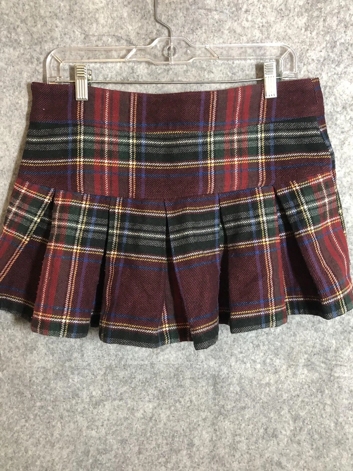 Falda Abercrombie & Fitch Mujer 6 Rojo Verde Lana A Cuadros Plisada Mini Años 90 Y2K Foto 1 de 4