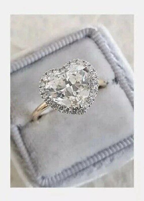 Anillo de compromiso con halo de moissanita corte corazón 2,50 TCW oro sólido multicolor de 14 k Foto 1 de 4
