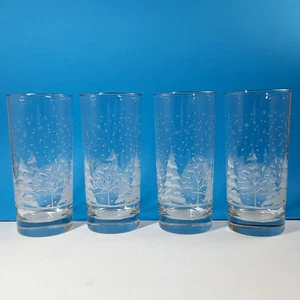 Vintage Libbey Highball Glasses (Set of 4) Frosted Winter Scene & Gold Rims - Picture 1 of 12