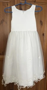 White Communion Wedding Dress Youth Girls Sz 8 + Veil + Free Gloves W Bow+ Purse - Picture 1 of 10