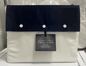 Ralph Lauren Organic Sateen Cotton Border 624 TC QUEEN FLAT Sheet POLO NAVY NWT - Picture 1 of 10