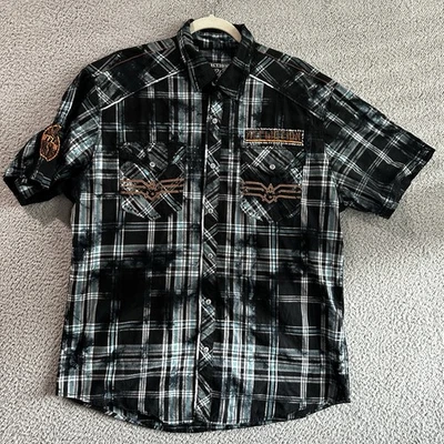 Camisa de franela negra premium Affliction para hombre talla XL edición limitada Motor Club Y2K Foto 1 de 4