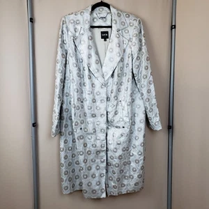 Isabel Toledo Lane Bryant Trench Coat Jacket 20 Metallic Mod Circle Linen Blend - Picture 1 of 19