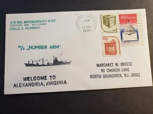 Norway Cargo Ship M/S HUMBER ARM Naval Cover 1981 Cachet Alexandria, VA - Imagen 1 de 2