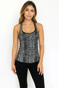 Gigi C Sport Snake Python Print Racerback Bra Tank Top XL Black White Gray NWT - Picture 1 of 8