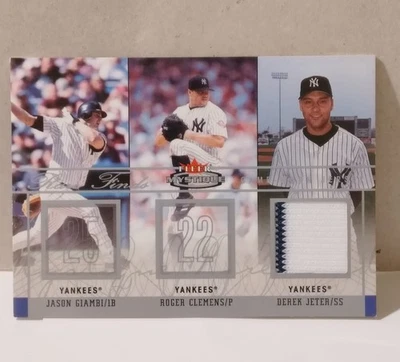 2003 Fleer Mystique Rare Finds Memorabilia Derek Jeter RF-DJ 11/150 (note edges) - Image 1 of 2