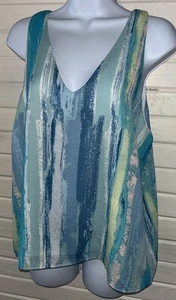 Gilli Gr. LARGE Tanktop blau grün Aquarell Streifen ärmellos V-Ausschnitt gebraucht, in einwandfreiem Zustand - Bild 1 von 10