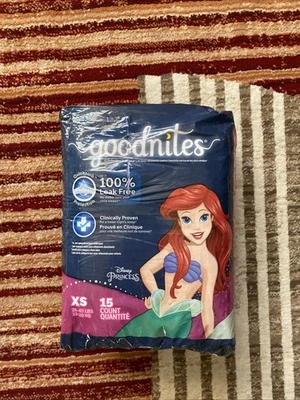 Roupa íntima noturna menina Goodnites 15 unidades tamanho XS 3-5 Disney pequena sereia - Imagem 1 de 4