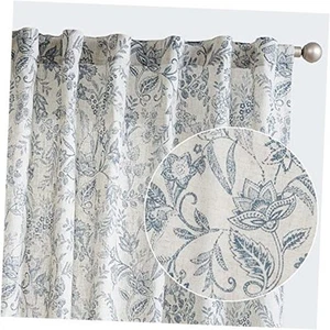 Blue Floral Linen Blend Curtains for Living Room 84 Inches Long Farmhouse - Picture 1 of 8