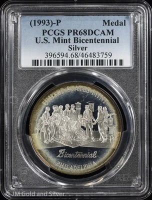 1993-P US Mint Proof Bicentennial Silver Medal PCGS PR 68 DCAM - Image 1 of 3