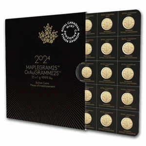 2025 25x 1 gram Gold Maple Leafs Maplegram25™ (In Assay Sleeve) - Picture 1 of 5