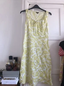 Hobbs 100% linen bias cut Dress lime white midi Size 10-12 Y2k 90s Simple - Picture 1 of 12