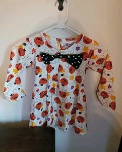 Jelly The Pug Halloween Dress Sz 5 Pumpkin Fun Polka-Dot Blk White Bow Tie - Picture 1 of 4