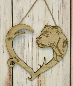 Staffordshire Bull Terrier Love Heart Hanger Wall Art Pet Picture Personalised - Picture 1 of 3