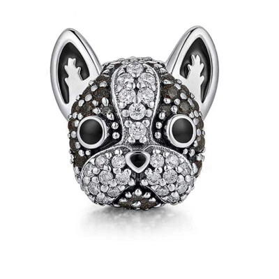 Boston Terrier Frenchie Dog Charm European Bead CZ Sterling Silver Ginger Lyn... - Image 1 of 4