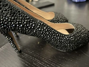 Lauren Lorraine Paula Black Sparkle Peep-Toe Heels (size 9 - Picture 1 of 10