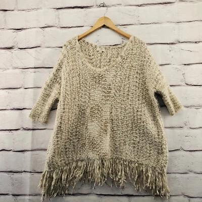 Suéter para mujer UMGEE EE. UU. mediano grande flecos dobladillo manga 1/2 de gran tamaño Foto 1 de 4