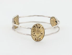 Sterling Silver Bangle Bracelet Floral Filigree Brass Accents Silpada 8 1/2" - Picture 1 of 5