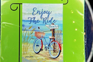 12,5" x 18" Enjoy the Ride Fahrradkorb Strand Ozean Hof Garten Haus Kunst Flagge - Bild 1 von 3