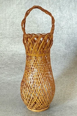 Японская бамбуковая корзина цветочная ваза икебана деревянная тканая ручка 31,6 см 12,44 дюйма винтажный - Изображение 1 из 4