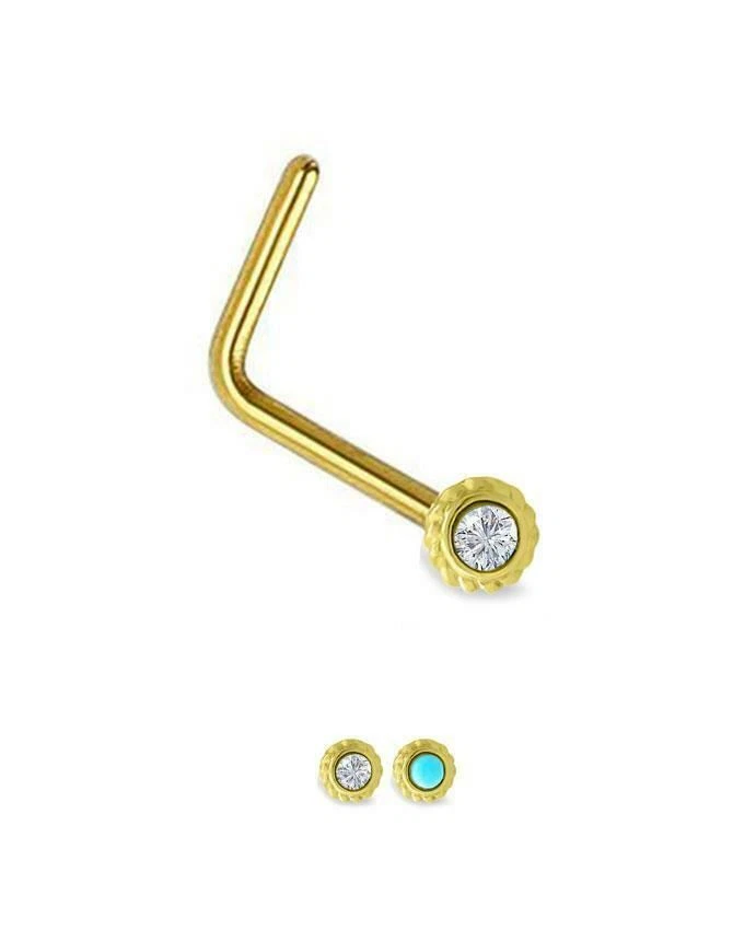 Anillo de oro de 10 quilates con pasador de nariz curvada flor elige tu color 22G Foto 1 de 1