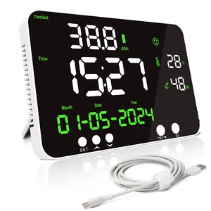 Decibel Meter Sound Level Reader LED Time Temperature Humidity Noise Meter - Picture 1 of 9