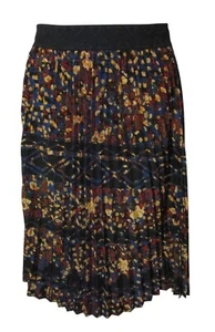 LuLaRoe S Navy Red Green Yellow Flowers Jill Style Accordion Pleated Midi Skirt - Picture 1 of 3