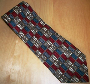 Jos. A. Bank Red, Blue & Cream Check Men's Silk Neck Tie 56" L x 3.9" W (D636) - Picture 1 of 4