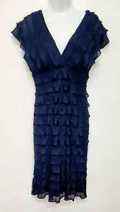 NWT Max Studio Navy Blue Short Sleeve Dress Tieres & Ruffles Women’s Size Medium - Picture 1 of 9