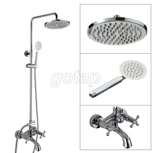 Bathroom Chrome 8' Rainfall Shower Head&Hand Held Spray Tub Mixer Faucet Set - Picture 1 of 9