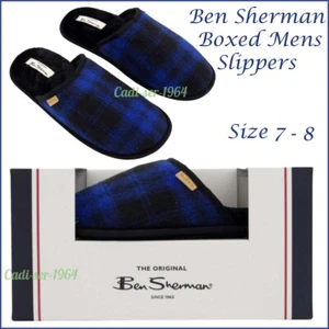 Ben Sherman Men's Slippers Size 7-8 Boxed Blue Check Mule RRP £28 NEW - Picture 1 of 24