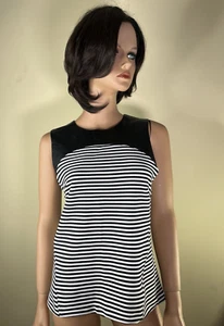 Banana Republic Size 8 Sleeveless Black & White Stripped Top w/ Faux Leather NWT - Picture 1 of 6