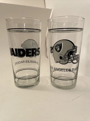 2 Vintage Late 1980's Early 1990's LOS ANGELES RAIDERS NFL Drinking Glass 16 oz Cover