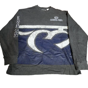 Vintage 90s Y2K Mecca Mens Tee XL Gray Blue Long Sleeve Hip Hop Logo Spellout - Picture 1 of 8