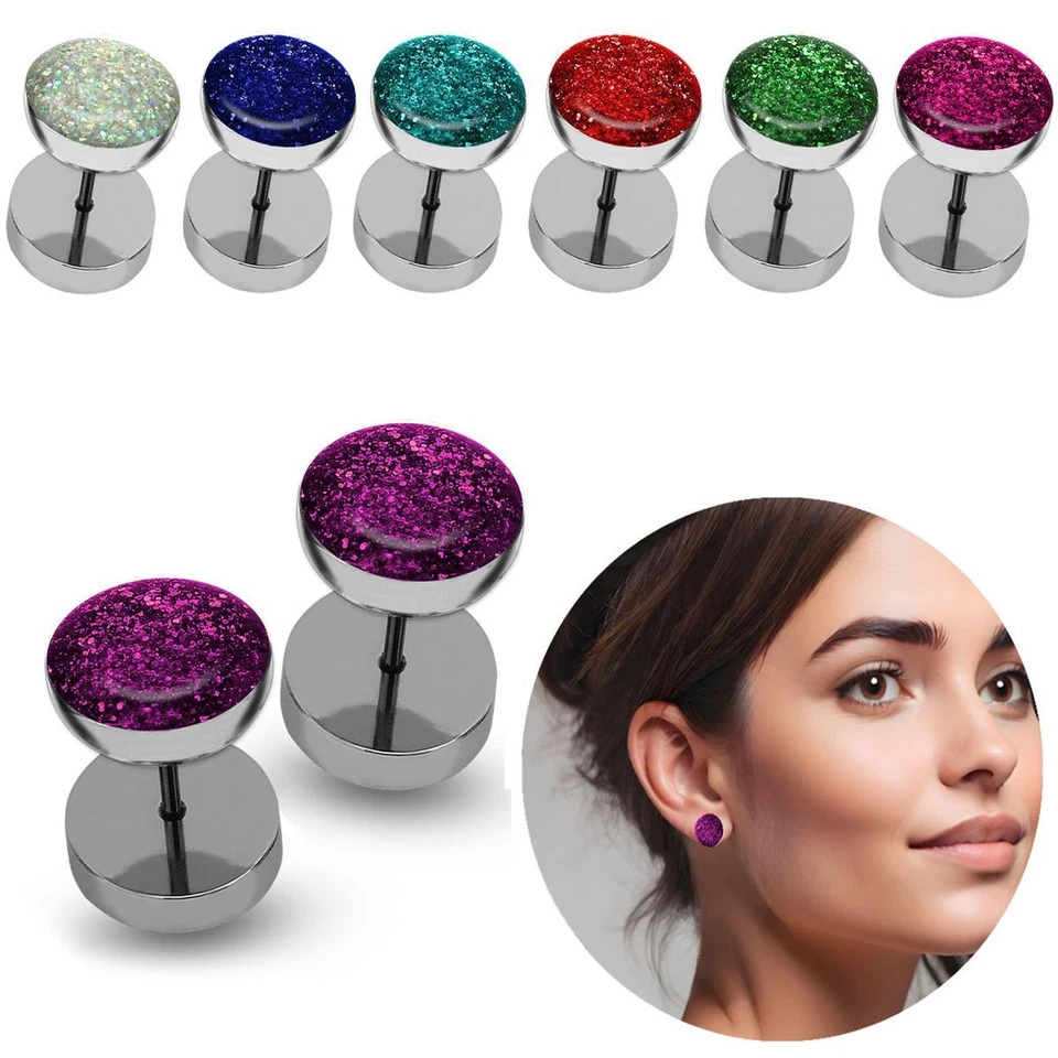 2 St. Fakeplugs mit tollen Glitzereffekt Fakes Plugs Ohrstecker Fakepiercing  - Bild 1 von 1