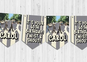 Banderín de cumpleaños personalizado The Beatles, banda retro pancarta de cumpleaños - Imagen 1 de 1