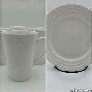 Mikasa Kaffeetassen und Untertassen | je sechs | weiß Swirl Bone China hell NEU  - Bild 1 von 7